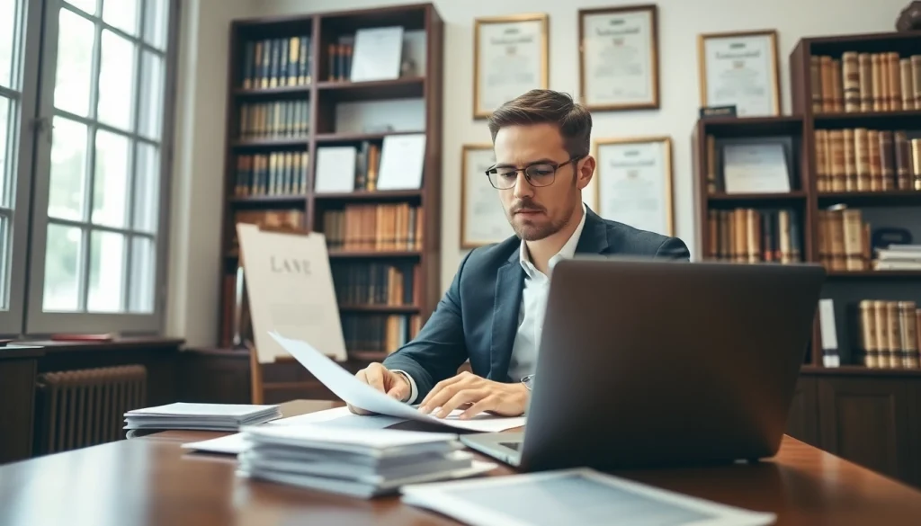 Traducteur juré professionnel traduisant des documents juridiques dans un cadre académique.