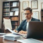 Traducteur juré professionnel traduisant des documents juridiques dans un cadre académique.