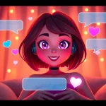 Engaging AI sexchat interface featuring a virtual girlfriend in an intimate, techy setting.