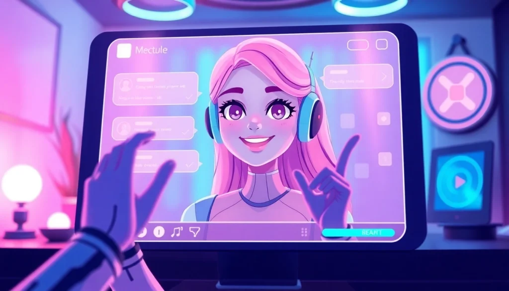 Engaging interface of a free AI sex chat with a playful female chatbot character, reflecting a vibrant and inviting atmosphere.
