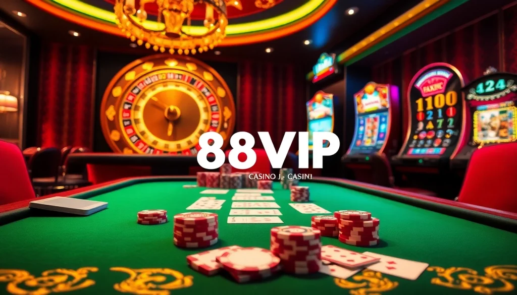 Players enjoy a thrilling moment at the 68VIP casino table, showcasing vibrant poker chips and exciting game action.