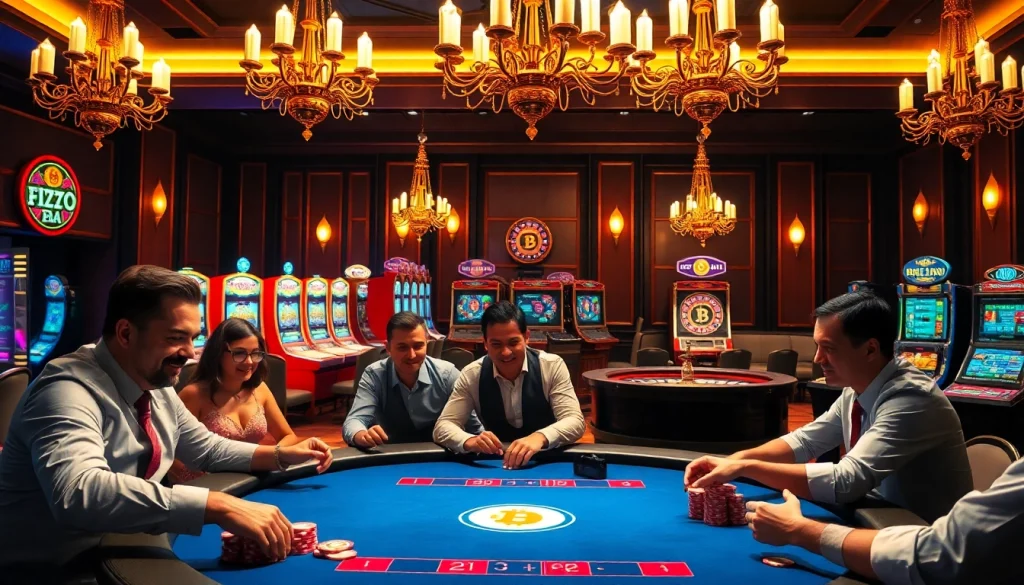 Experience the thrill of casino français crypto with players enjoying poker in a luxurious casino setting.