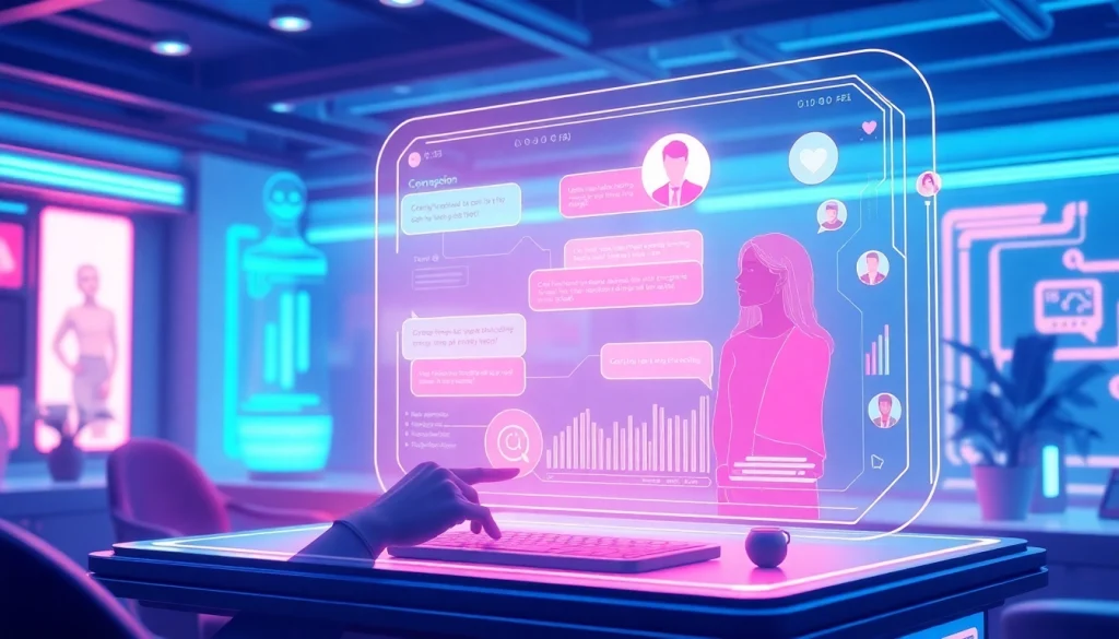 Engaging AI chatbot interface showcasing Crushon technology with vibrant digital graphics and interactive features.