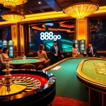 Experimenta la emoción de la atmósfera de casino de lujo de 888jogo con mesas de ruleta y póker.