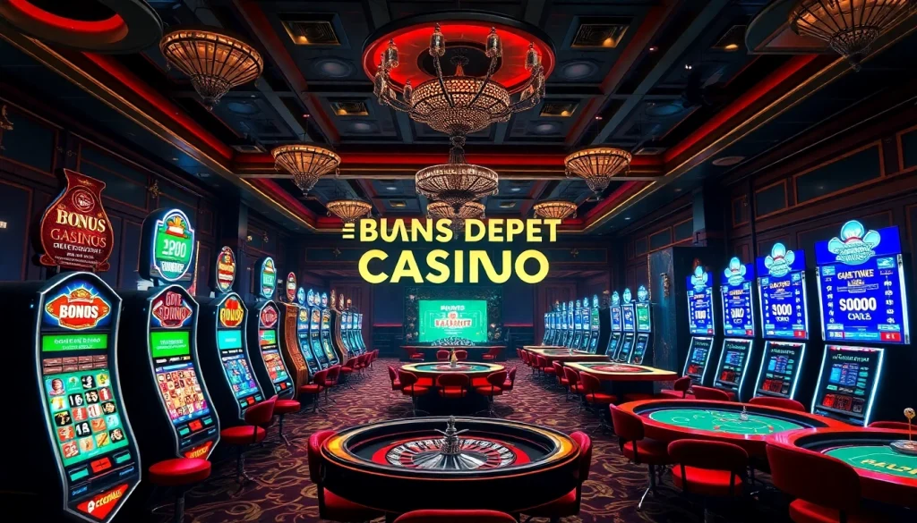 Experience thrilling gaming at a bonus sans depot casino francais, featuring vibrant slot machines and roulette tables.