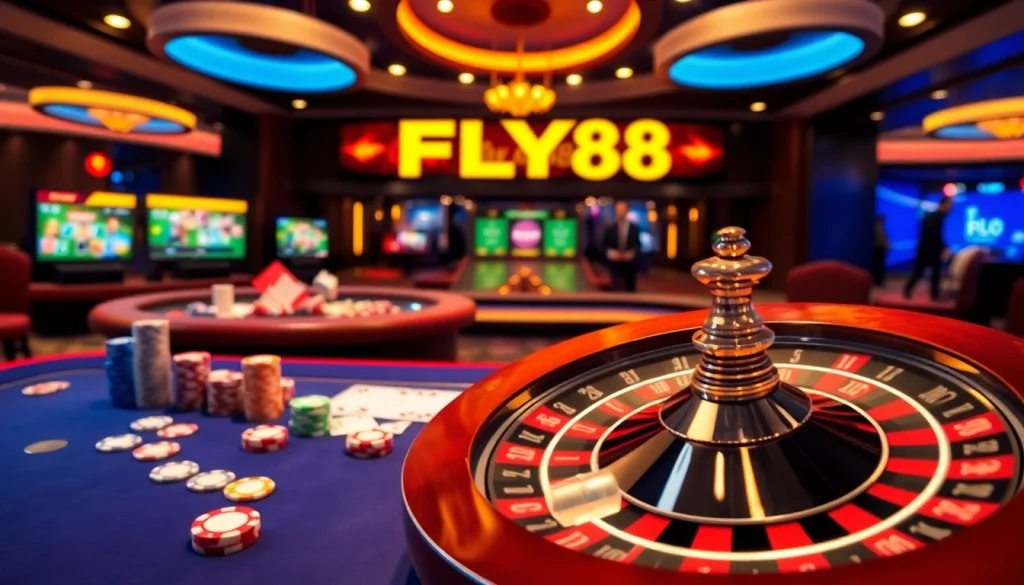 Engaging casino atmosphere showcasing registration for đăng ký FLY88 with vibrant gaming elements.