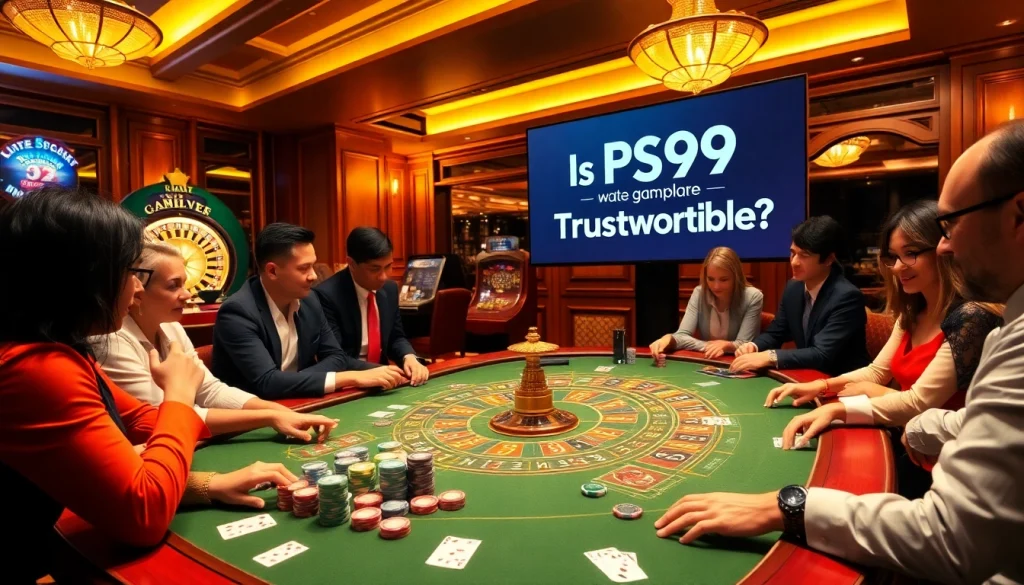 Engaging players trust PS99 in a vibrant casino scene with exciting gameplay elements.
