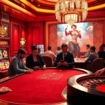 Captivating casino en ligne francais scene with players enjoying poker and slots in a vibrant setting.