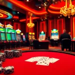 Casino en ligne francais scene depicting players at an online poker table with vibrant lighting and luxurious decor.