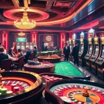 Scène passionnante de joueurs dans un casino en ligne français, profitant de jeux aux couleurs vives et au luxe.