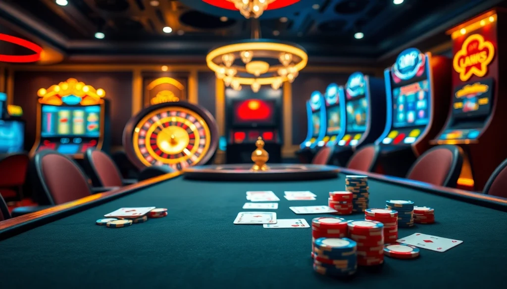 Des joueurs expérimentés profitant d'un jeu captivant dans un casino en ligne français avec des tables vibrantes et des machines à sous.