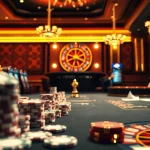 Experience thrilling gameplay at CM88 with poker chips and roulette wheels in a luxury casino setting.